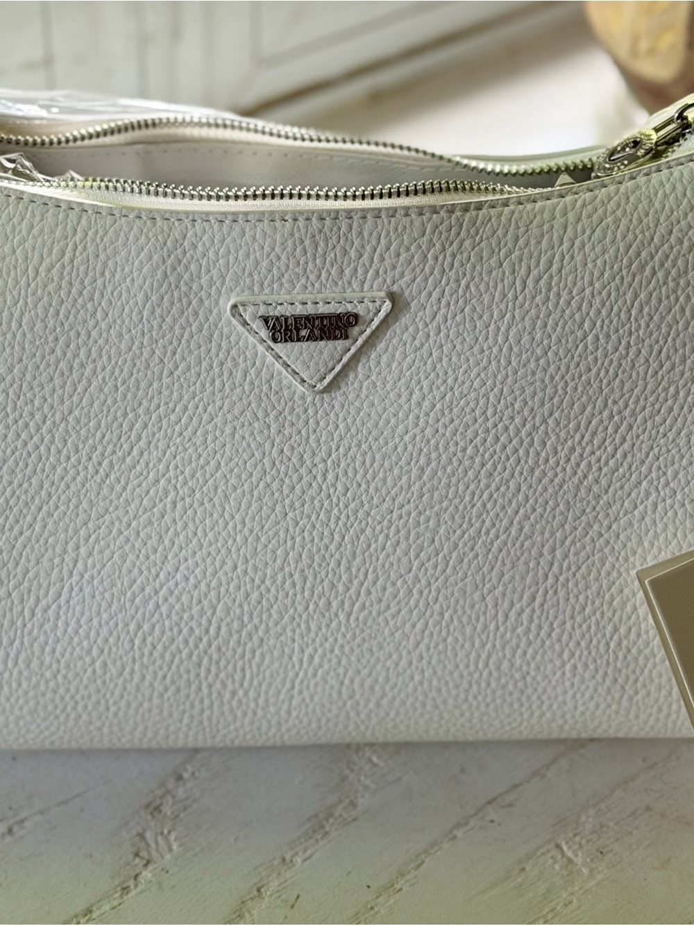 Valentino Orlandi White Textured Leather Shoulder Bag